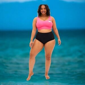 TORRID Pink Rainbow Bakini Top With Matching Black RETRO CHIC  Short Set. 2X